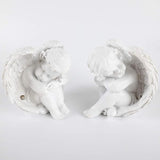 JUNIQUTE Sleepy Time Little Angel with Light Cupid Garden Statue Home Decor Cherub Statue Baby Sculpture Figurine Set of 2