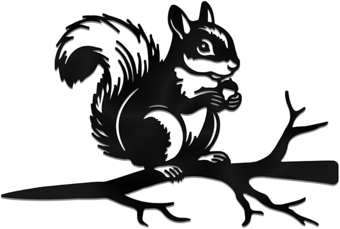 WADORN Squirrel on Branch Metal Yard Art Decor, Squirrel Stainless Steel Outdoor Tree Silhouette Stake for Tree Yard Garden Patio Animal Outdoor Decor Gift for Housewarming Home Art Decor