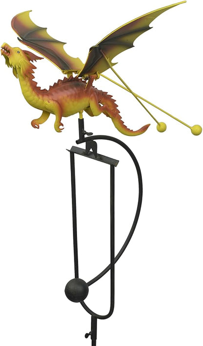 Red Carpet Studios Outdoor Sculpture - Balancing Kinetic Garden Stake Rocker, 50.25" Tall, Yellow Dragon