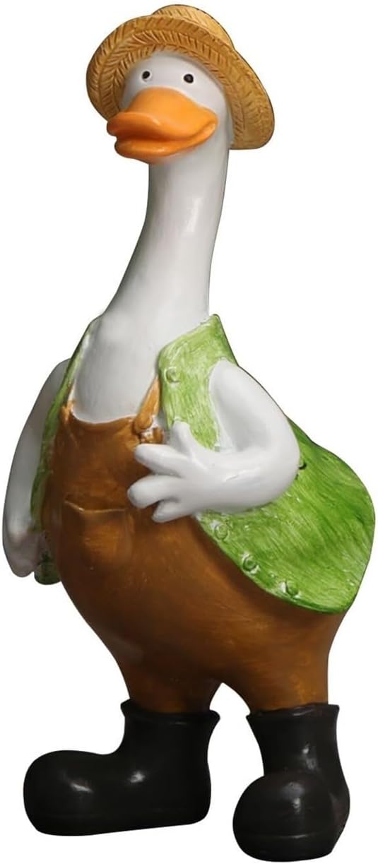 Cute Statues Garden Resin Couple Duck Statue Standing Goose Sculpture Backyard Decor(Green)