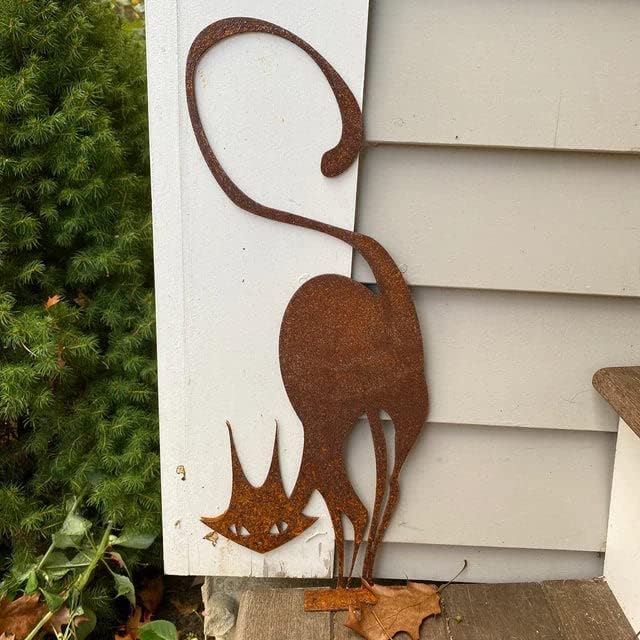 Retro Rusty Metal Cat Fence Topper Decor Outdoor Yard Signs Decoration Metal Cat Garden Statues Stake Cute Animal Statues for Outdoor Yard Garden Decor and Lawn Ornaments, Black
