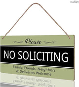SCAZOMV Please No Soliciting Family Friends Neighbors Deliveries Welcome Thank You Funny Rustic Wood Front Door Sign Vintage Wall Art Hanging Plaque Porch Yard Home Farmhouse Decor 10''x 5''
