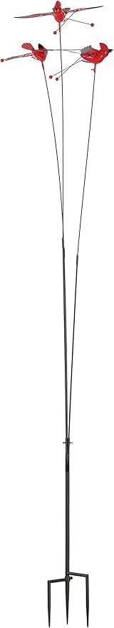 12 Feet Tall Rustic Three Cardinal Birds Large Swaying Garden Stake, Metal Animal Wind Sculpture Decorative Yard Art