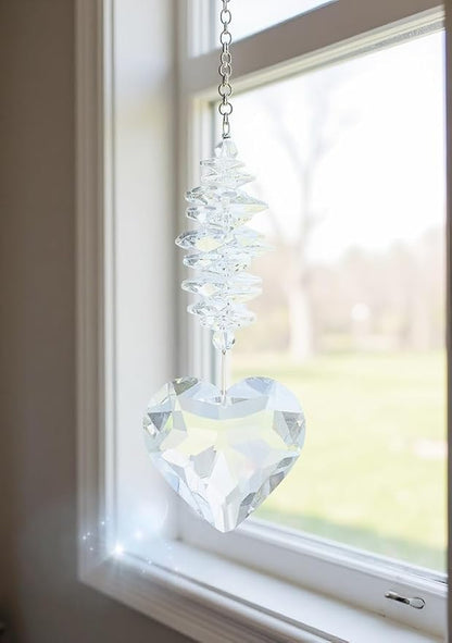 45mm Heart-Shaped Glass Hanging Crystal. Rainbow Maker. Garden Home Decor Glass. Mother's Day Heart Ornament. Wedding Anniversary Decoration. Gift for Women, Mothers, and Children.
