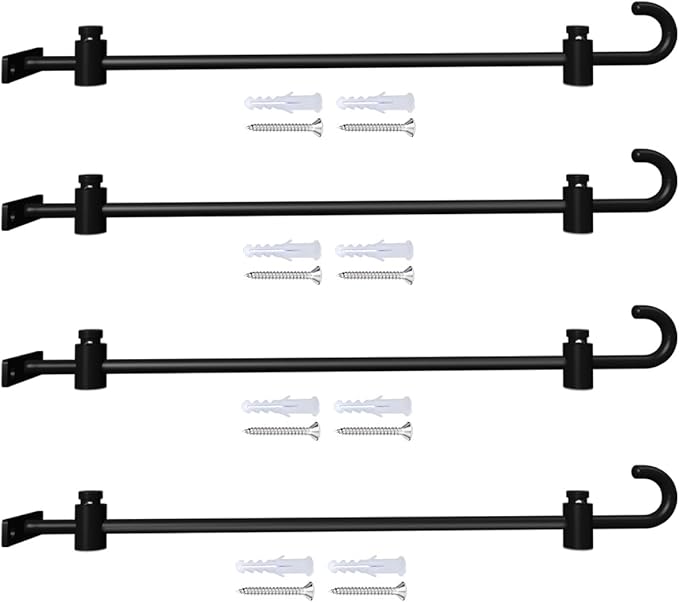 Koutemie Wall Garden Flag Stand Holder Pole with 2 Stoppers for 12 x 18 Outside Small Flags Décor, One Piece Wall Mounted Metal Garden Flag Scroll Hanger for Mailbox Post, Black, 4 Pack