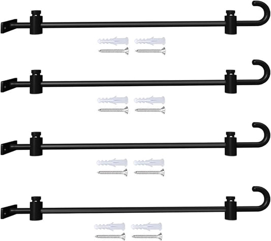 Koutemie Wall Garden Flag Stand Holder Pole with 2 Stoppers for 12 x 18 Outside Small Flags Décor, One Piece Wall Mounted Metal Garden Flag Scroll Hanger for Mailbox Post, Black, 4 Pack