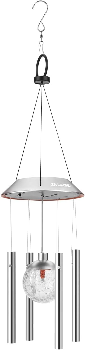 IMAGE Solar Wind Chime Outdoor Hanging Lights Crackle Glass Ball Wind Chimes Color Changing Lights with Metal Tube Hanging Garden Lights for Patio Yard Home Decor Gifts for Mom Women