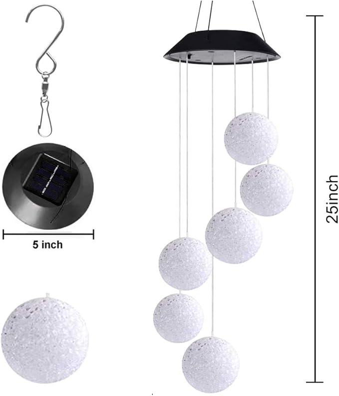 Color Changing Crystal Ball LED Light Solar Powered Wind Chime Waterproof Hanging Solar Mobile Lamp for Patio Yard Garden Home Decoration
