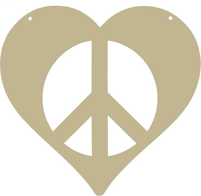 Peace and Heart Staked Signs or Wall Art Rustic or Powder Coated Finishes (Small Peace Heart Hanger 9", Almond)