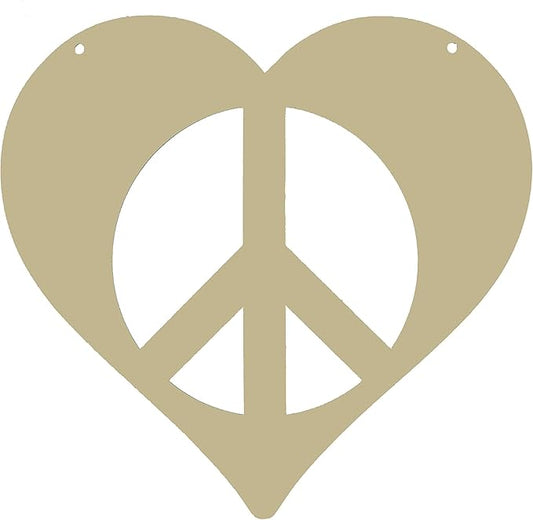 Peace and Heart Staked Signs or Wall Art Rustic or Powder Coated Finishes (Small Peace Heart Hanger 9", Almond)