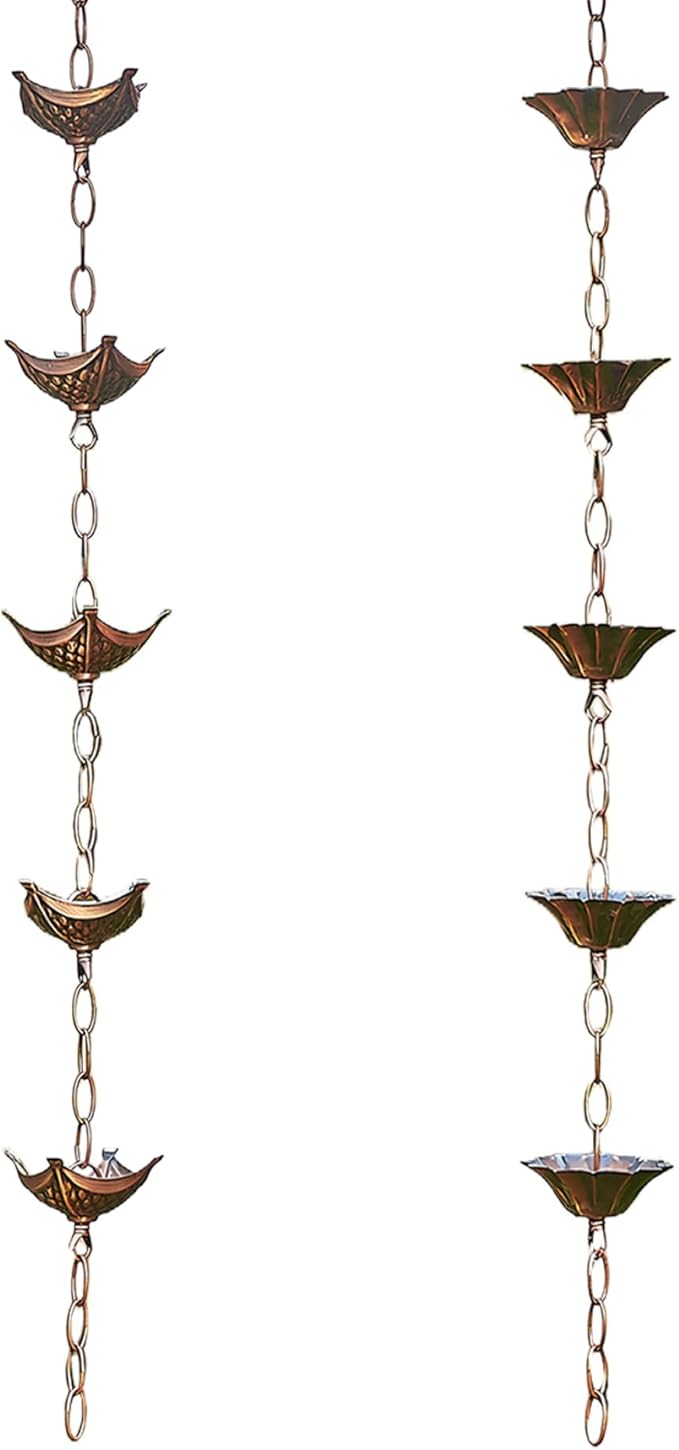 Rain Chain Copper Imitation Rain Chains for Gutters 3.3ft with 5 Cups Japanese Style Decorative Downspout Alternative Easy to Install Style 1