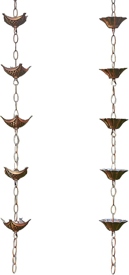 Rain Chain Copper Imitation Rain Chains for Gutters 3.3ft with 5 Cups Japanese Style Decorative Downspout Alternative Easy to Install Style 1