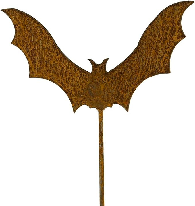 Bat Halloween Garden Stake, Steel Construction with Real Rust Finish, Made in USA