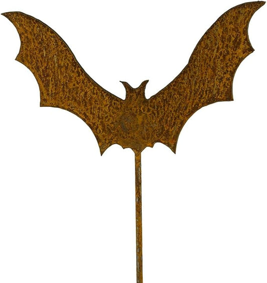 Bat Halloween Garden Stake, Steel Construction with Real Rust Finish, Made in USA