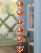 Monarch Rain Chains Pure Copper Lotus Rain Chain with Gutter Adapter, 8.5 ft Decorative Downspout Replacement & Copper Rain Chain Gutter Adapter