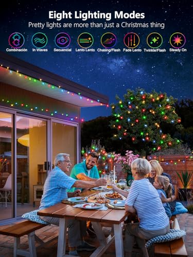 200 LED String Lights - 100FT Multicolor, Waterproof, 8 Modes, Remote & Timer