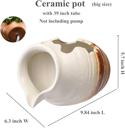 Outdoor Garden Fountain Spitter Pond Water Feature Pump DIY Ceramic Pot Decoration (9.8 inch Color 2)