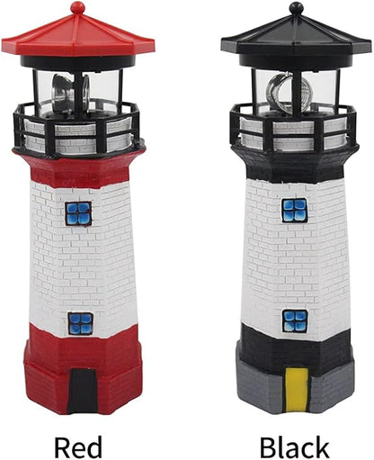 NINEFOX Solar Lighthouse Outdoor Solar Rotating LED Lighthouse Light Waterproof Lighthouse Statue Decorative LED Rotating Lamp for Garden Landscape Outside Yard(Red)