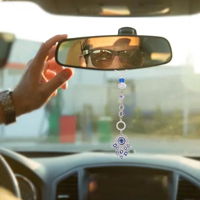 Evil Eye Car Hanging Ornament Metal Hand of Evil Eye Charm Pendant Beaded Decor Good Luck Suncatcher Pendant for Keychain Car Rearview Mirror Window Car Door Frame Balcony