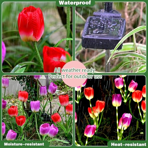 Solar Tulip Flower Lights - 2 Pack, Outdoor Decorative Garden Stake