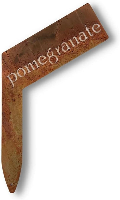 Planter Size Small Metal Garden Plant Vegetable Flower or Herb Markers 13.5 Inches Tall (pomegranate, Naturally Rusted)