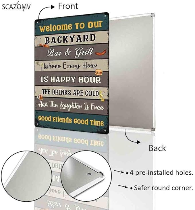 SCAZOMV Backyard Bar & Grill Rules Metal Sign 12X16 Inches Backyard Sign, Funny Rules Sign, Porch Metal Sign, Backyard Decorations, Backyard Metal Sign, Outdoor Metal Sign