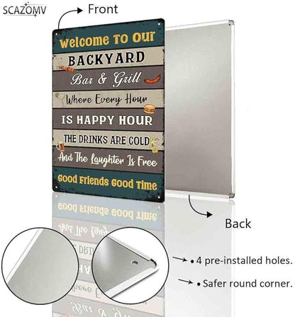 SCAZOMV Backyard Bar & Grill Rules Metal Sign 12X16 Inches Backyard Sign, Funny Rules Sign, Porch Metal Sign, Backyard Decorations, Backyard Metal Sign, Outdoor Metal Sign