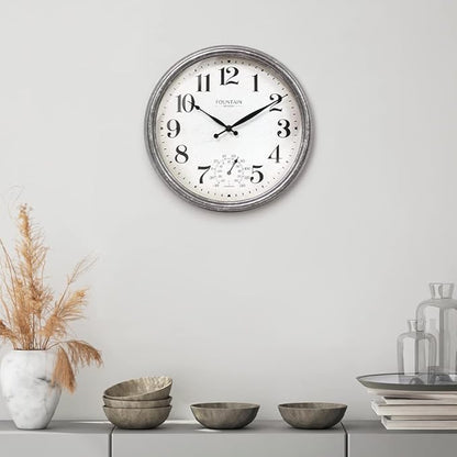 Maison in/Outdoor Clock with Thermometer, 2 in One Weather Station (Weather Thermometer/Wall Decoration) (Galvanized, 13 inch)