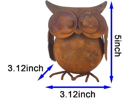 2pcs Small Owl Ornament Rusty Metal Owl Figurine Garden Statues Indoor Outdoor Decorative Sculptures