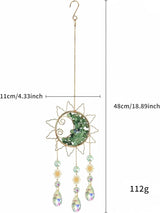 Sun & Crescent Crystal Suncatcher, Crystal Hanging Prism, Rainbow Makers, Housewarming Gift, Garden Decoration, Window Ornament (Green)