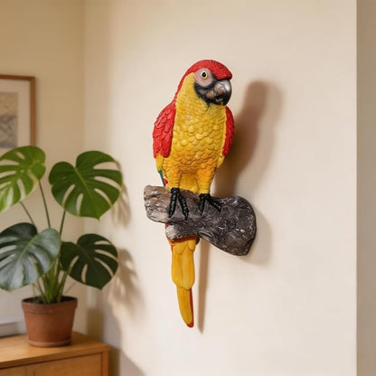 Tropical Parrot Statues Hanging Decor,13.6''(H) Wall Decor Parrot Sculpture for Home Porch Patio Door,Resin Scarlet Macaw Statue Outdoor Garden Yard Tree Art Ornaments