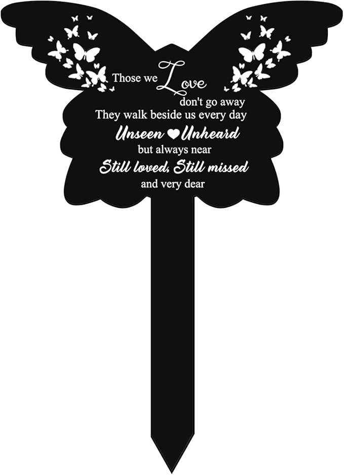 Roowest Butterfly Grave Decorations for Cemetery, Those We Love Don't Go Away Memorial Butterfly Garden Stake, Grave Markers for Humans Black Sympathy Garden Stake for Outdoors Yard Decor