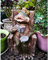 KiaoTime Large Queen Coffee Frog Sitting on Tree Stump Statue Drinking Coffee Indoor Outdoor Patio Garden Statue Decoration Collectible Frog Figurine Statue Model Sculpture (9.5" Frog On Tree Stump)