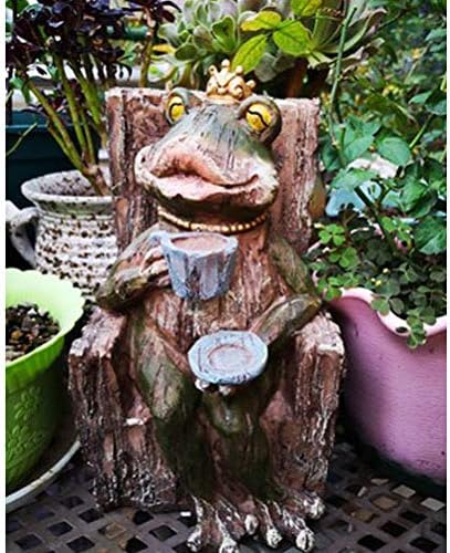 KiaoTime Large Queen Coffee Frog Sitting on Tree Stump Statue Drinking Coffee Indoor Outdoor Patio Garden Statue Decoration Collectible Frog Figurine Statue Model Sculpture (9.5" Frog On Tree Stump)