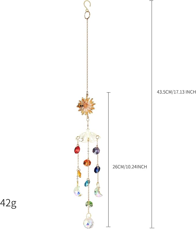 Crystal Suncatcher with Flower, Hanging Rainbow Maker with Colorful Prisms, Honeybee Suncatcher Gift, Window Ornament for Home, Garden, Patio Decor