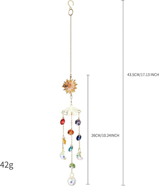 Crystal Suncatcher with Flower, Hanging Rainbow Maker with Colorful Prisms, Honeybee Suncatcher Gift, Window Ornament for Home, Garden, Patio Decor
