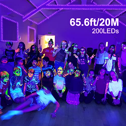 66FT 200LED UV String Lights - Waterproof, Remote Timer