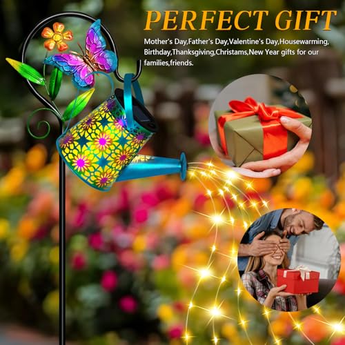 Solar Butterfly Garden Lights - Watering Can Shepherd Hook