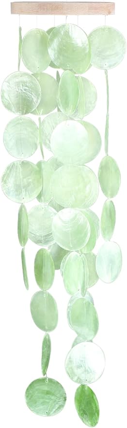 Vindar Wind Chimes for Outside, Handcrafted Shell Windchime Ocean Style Chime for Indoor Outdoors Decor, Garden Decor Gift for Women, Mom, Grandma (Light Green)