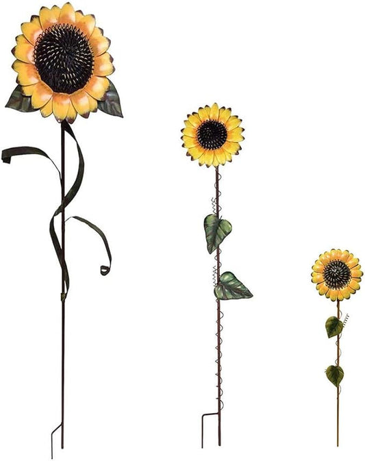 Metal Sunflower Garden Stakes Flower Yard Art Planter Stake Party Lawn Pathway Walkway Patio Decor Yard Sign Indoor Outdoor Decoration (22.5"+39"+48")