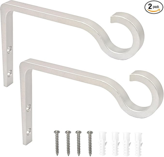QIEGL Hanging Plant Bracket 6inch Al-Alloy Plant Hooks Silver Anodized Shepherds Hook Decorative Wall Plant Hanger for Hanging Lanterns, Bird Feeder, Flower Basket, Home Decor Indoor & Outdoor 2 Pack