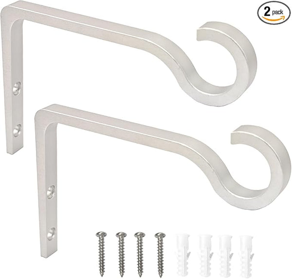 QIEGL Hanging Plant Bracket 6inch Al-Alloy Plant Hooks Silver Anodized Shepherds Hook Decorative Wall Plant Hanger for Hanging Lanterns, Bird Feeder, Flower Basket, Home Decor Indoor & Outdoor 2 Pack