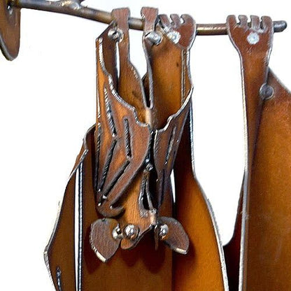 Modern Artisans Mama and Baby Bat Rustic Hanging Metal Garden Sculpture, XL Size (Facing Right)