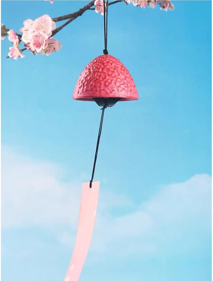Japanese Sakura Ball Traditional Lucky Small Wind Chimes for Outside, Iwachu Cast Iron Bless Temple Wind Bell Memorial and Sympathy Wind Chimes Indoor Garden Bell, Patio, Balcony Pink