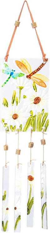 MUMTOP Wind Chimes for Outside-Wind Chimes Outdoor - Dragonfly and Daisy Colorful Stained Glass WindChimes Hanging Ornaments for Home Garden Decor