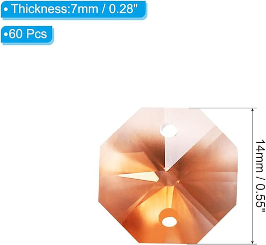 PATIKIL K9 Crystal Octagon Beads 2 Holes Pendants, 60 Pack 14mm Chandelier Prisms Parts Ornaments Hanging Beads for DIY Arts Crafts Decoration, Light Red