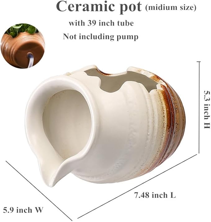 Outdoor Garden Fountain Spitter Pond Water Feature Pump DIY Ceramic Pot Decoration (7.4 inch Color 2)
