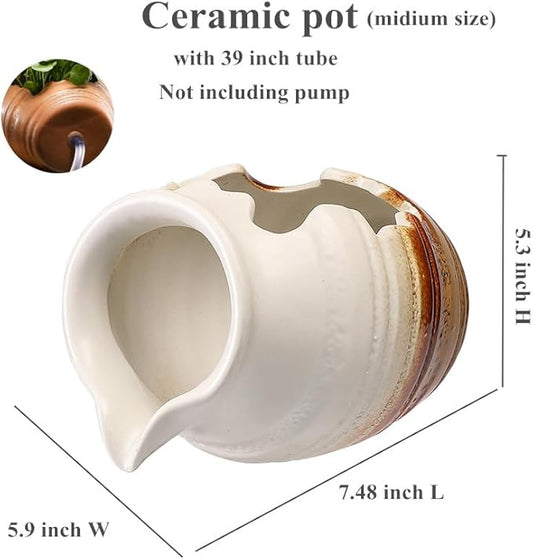 Outdoor Garden Fountain Spitter Pond Water Feature Pump DIY Ceramic Pot Decoration (7.4 inch Color 2)