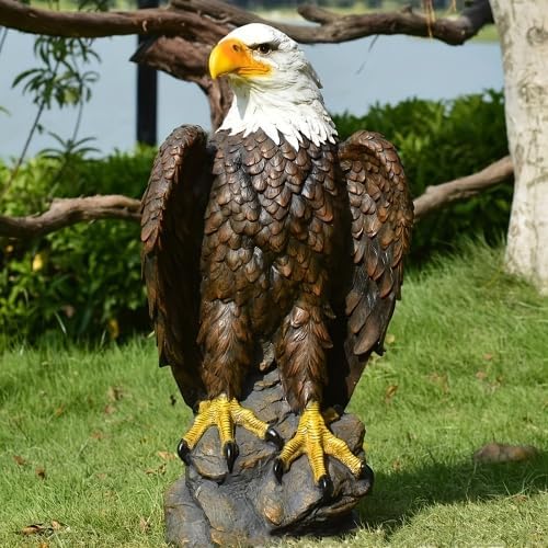 Eagle Garden Decor for Garden Statue，24.4" x 13" Eagle Sculpture Large Standing Indoor Outdoor Decoration for Yard，Housewarming Gift