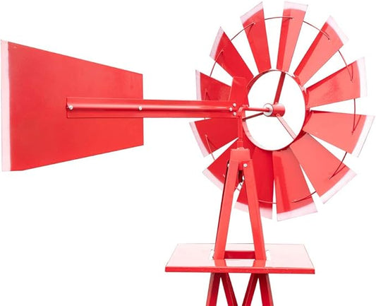 Metal Windmill for Garden Yard Decor, 8ft Tall Windmill Pinwheels Outdoor with Spinning Blades, Weather Vanes Lawn Ornaments, Weather-Resistant, Red
